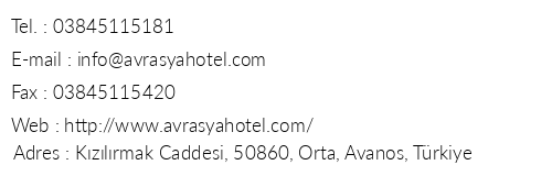 Avrasya Hotel telefon numaralar, faks, e-mail, posta adresi ve iletiim bilgileri